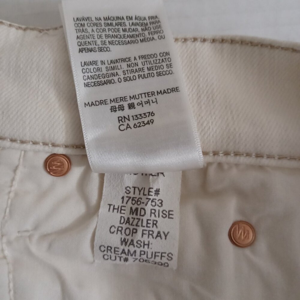 MOTHER THE MID RISE DAZZLER CROP FRAY JEANS CREAM PUFF - Picture 9 of 17